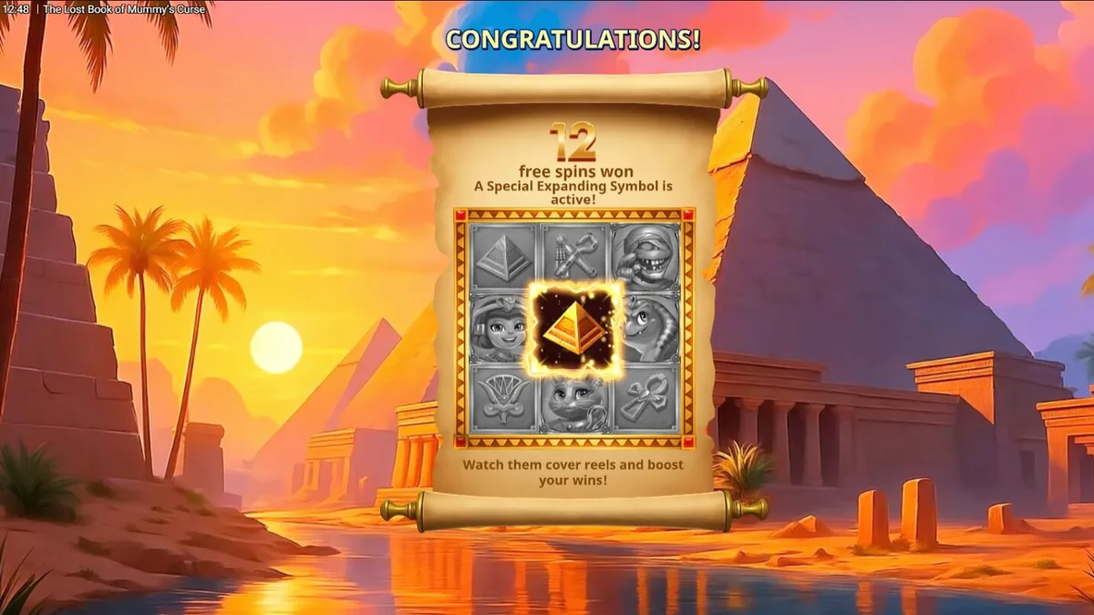Tampilan visual slot The Lost Book of Mummy’s Curse dengan tema Mesir kuno yang ceria